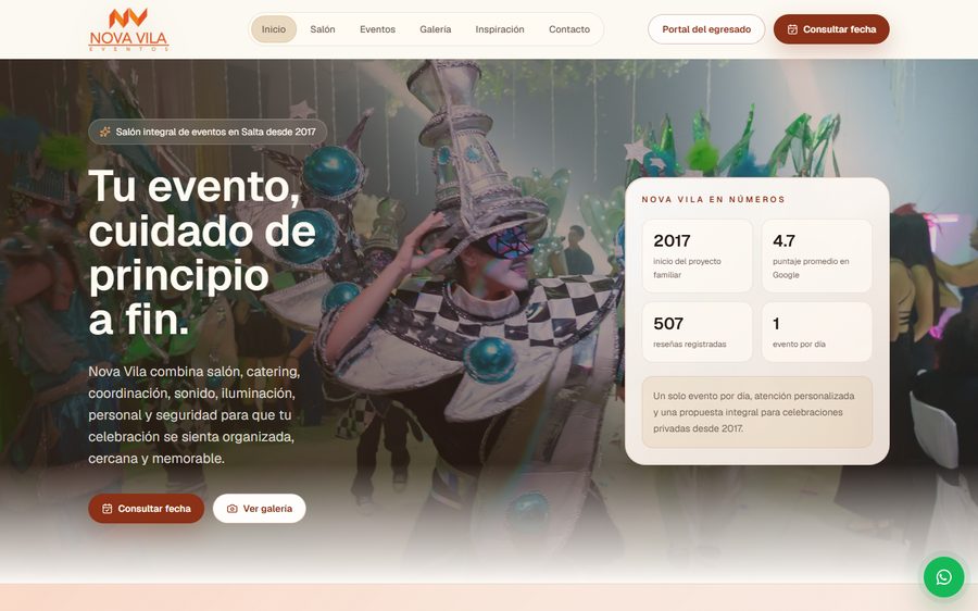 Nova Vila Eventos — inicio del sitio